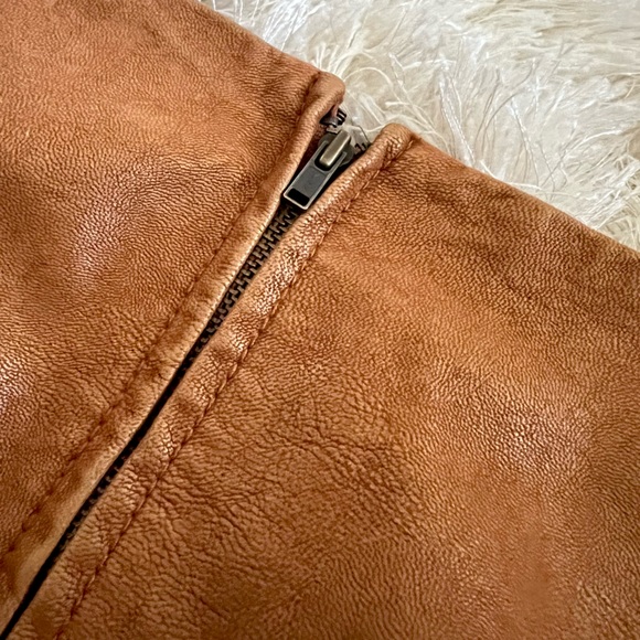 Free People Modern Femme Vegan Faux Leather Mini Skirt Camel Moroccan Spice 8 - Picture 8 of 10